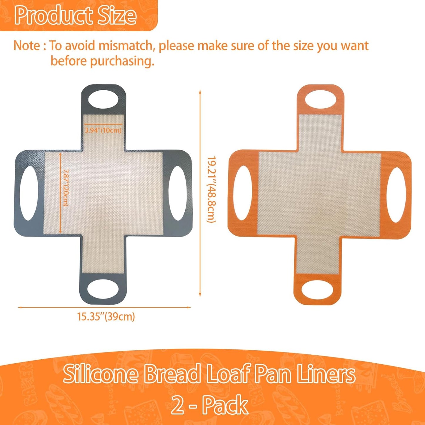 Reusable Silicone Bread Loaf Pan Liner, Food-Grade Silicone Bread Sling, Sourdough Bread Baking Mat, Non-Stick &Easy Clean Dough Transfer Tool, Fits 9x5" or 1.5lb Loaf Pans, Grey & Orange, 2PCS