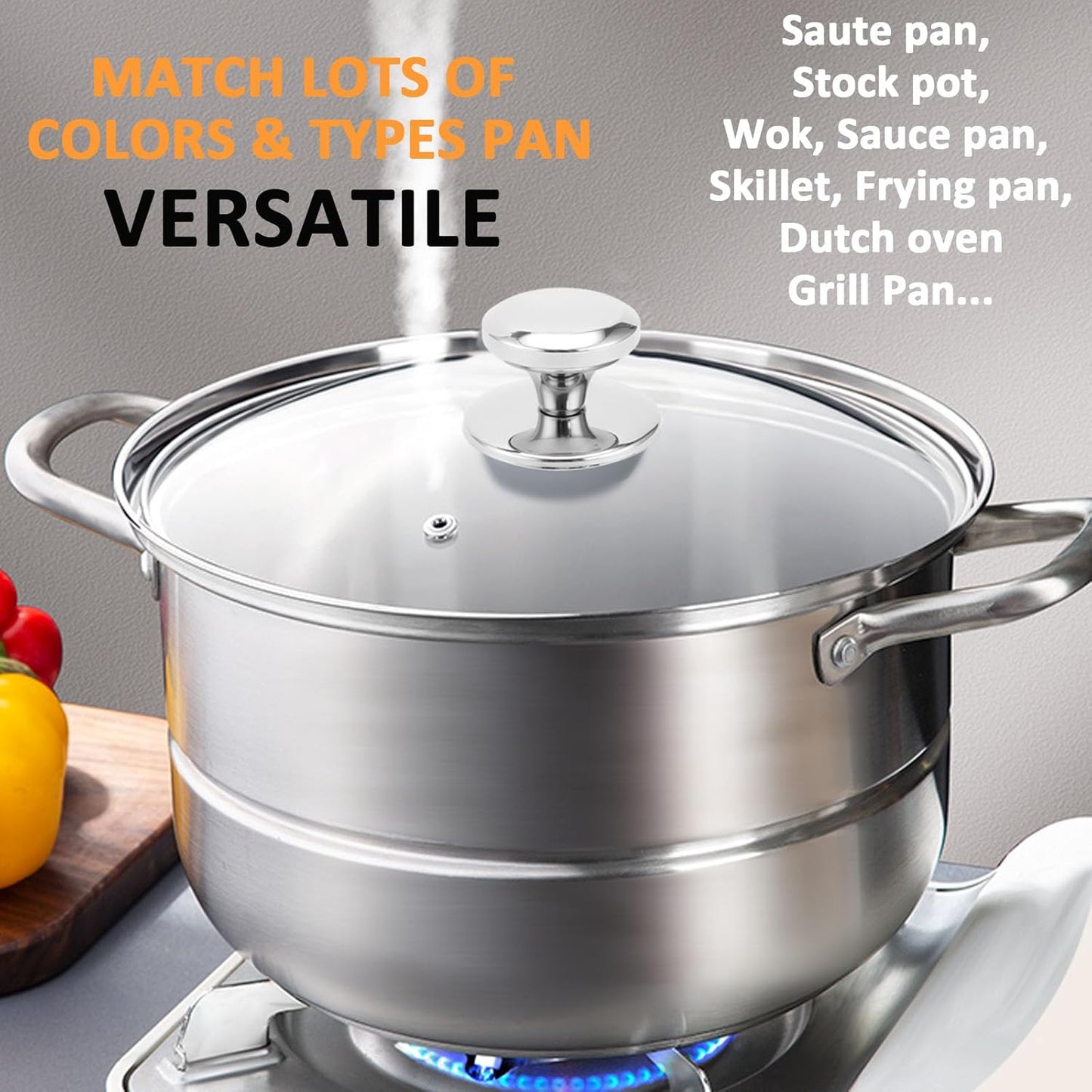 Glass Lid for 11 Inch Stainless Steel Cast Iron Skillets Frying Pans, 28cm Tempered Lids for Dutch Ovens, 11 In Pan Cover with Stainless Steel Rim for Stock Pots, Dishwasher Safe