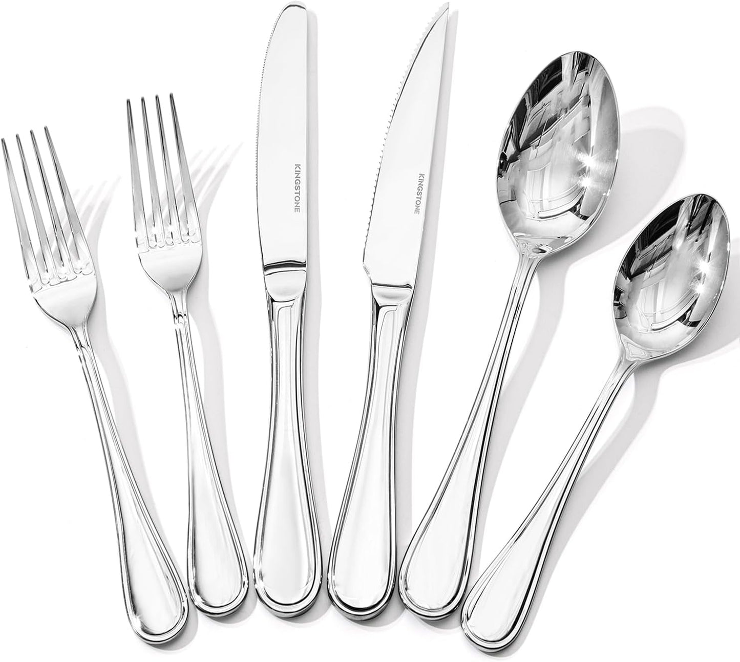 KINGSTONE 48 Piece Teardrop Silverware Set with Steak Knives, 18/10 Stainless Steel Flatware Set for 8, Modern Design Cutlery Set for Home/Hotel/Wedding,Mirror Polished and Dishwasher Safe