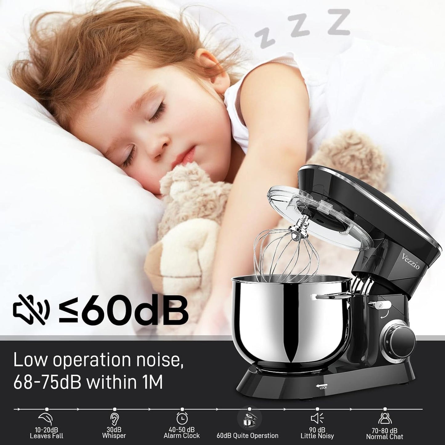 9.5 Qt Stand Mixer, 10-Speed Tilt-Head Food Mixer, Vezzio 660W Kitchen Electric Mixer with Stainless Steel Bowl, Dishwasher-Safe Attachments for Most Home Cooks(Black)