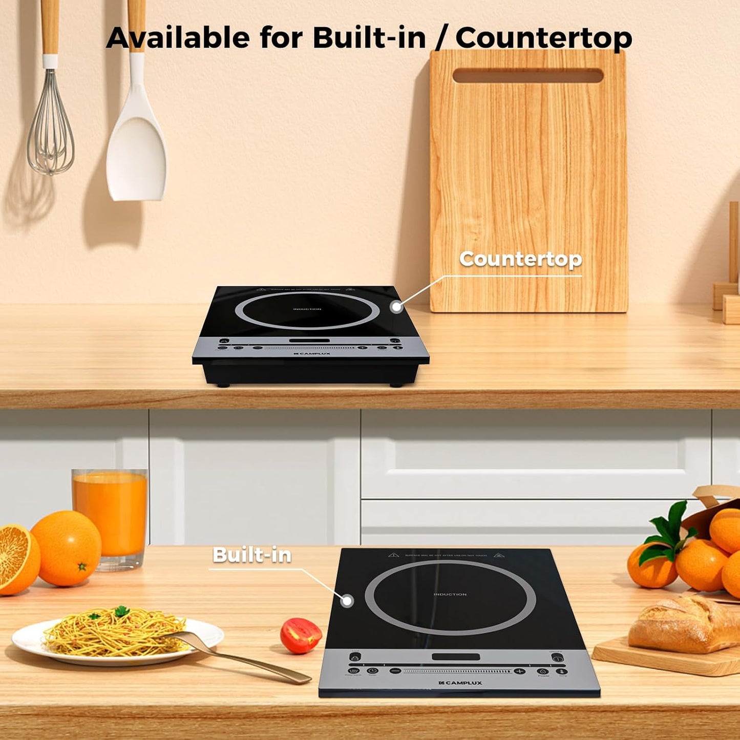 CAMPLUX Portable Induction Cooktop 1800W, 120V Single Burner Electric Cooktop with Kids Safety Lock, 7 Power & Temperature Levels Setting Induction Burner with Timer, Countertop or Built-in