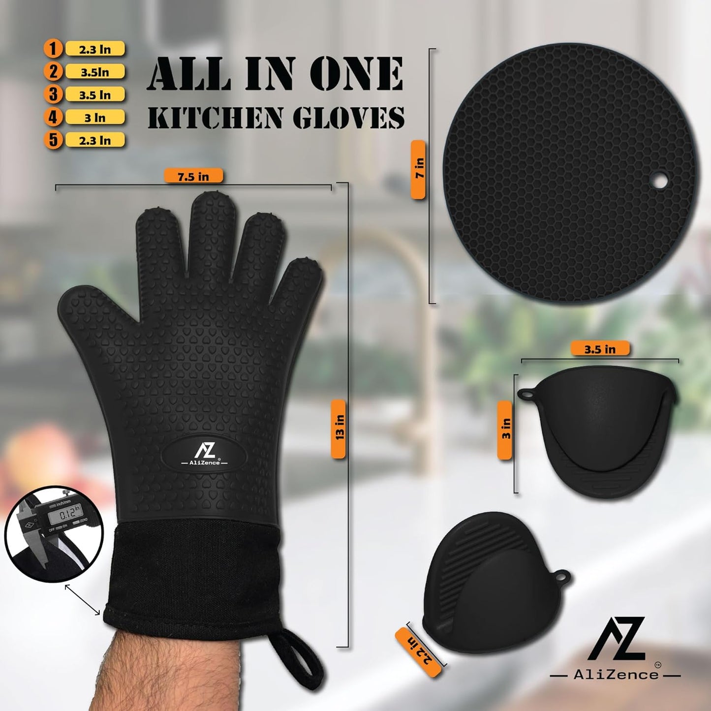 Silicone Smoker Oven Gloves & BBQ Set – Extreme Heat Resistant, Waterproof Oven Mitts, Mini Gloves, Hot Pads & Pot Holders for Cooking, Grilling, Baking, Extra Soft, Superior Value 6 pc Set. (Red)