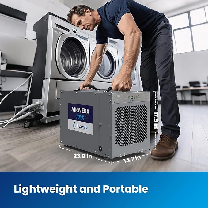 BaseAire 220 Pints Crawlspace Dehumidifiers with Pump and Drain Hose, Commercial Dehumidifier for Home,Garage and Basement, Large Capacity, Compact, Auto Defrost, Intelligent Control, Up to 2900 Sq Ft