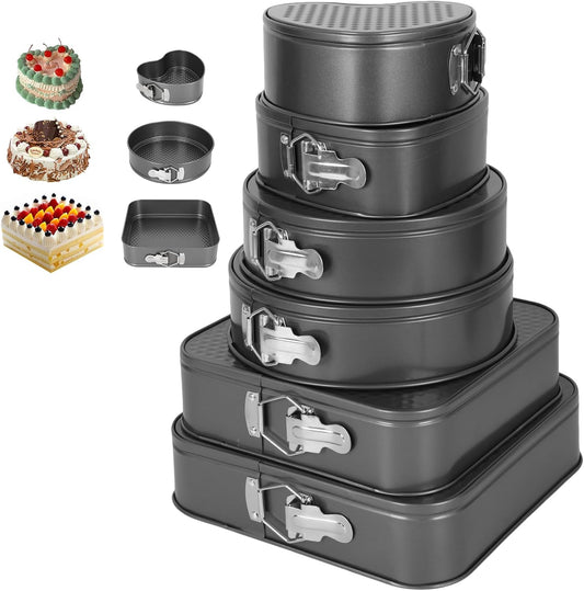 6Pcs Springform Cake Pan Set Of 7 7.8 8.6 9 10 11inch Moldes Para Pasteles Non-Stick Spring Pans Heart Cake Pan Round Nonstick Cheesecake Pans Square Spring Form Pan For Cheesecake Pizza Quiches