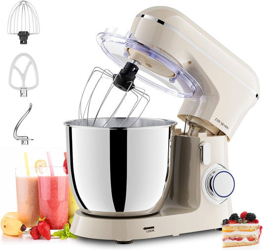 Stand Mixer, 5.5 Quart, 10 Speed Tilt-Head Food Mixer, Kitchen Electric Mixer with SS Bowl, Copper Motor, Beater, Dough Hook, SS Egg Whisk (450W Cream)