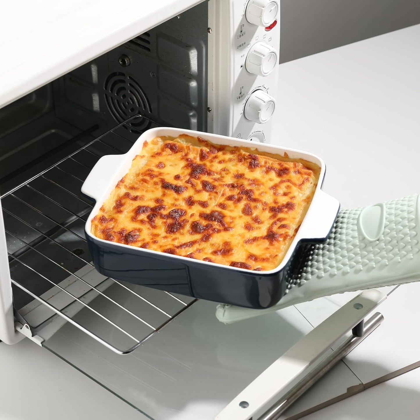 Sweejar Ceramic Baking Dish, 8 x 8 Cake Baking Pan for Brownie, Porcelain Square Bakeware with Double Handle for Casserole, Lasagna, Family Dinner (Navy)