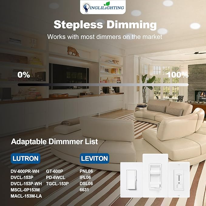 DLLT LED Recessed Ceiling Light: 6 Pack 6 Inch Slim Recessed Lighting for Kitchen - 5CCT Dimmable Canless Wafer Downlight for Living Room - 1200LM Brightness 12W Can Lights for Bedroom ETL FCC