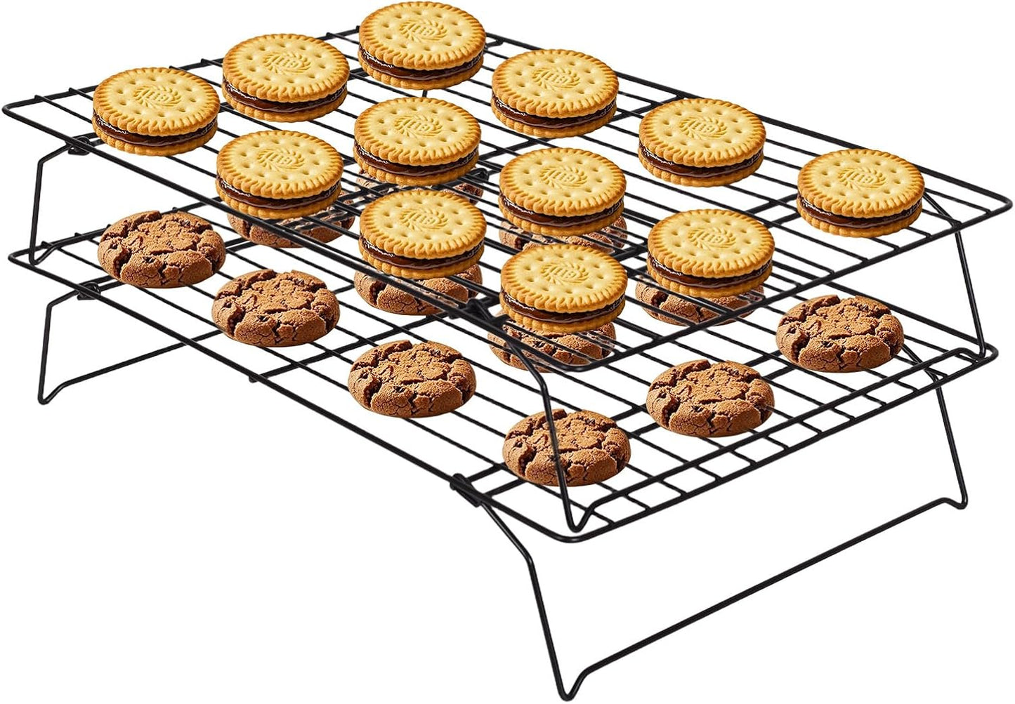 ShellKingdom Cooling Racks, Stainless Steel Non-Stick Baking Racks And Oven Safe Wire Cool Racks for Cookies, Cakes and Baking, 2-Tier, Foldable