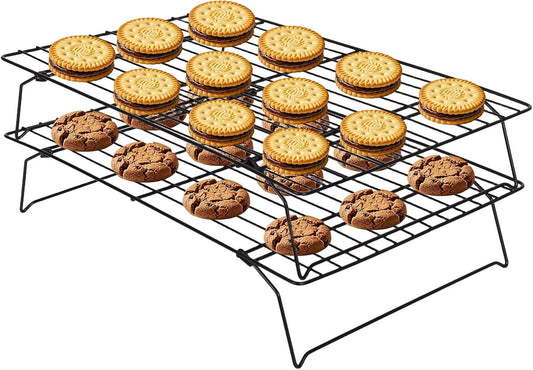 ShellKingdom Cooling Racks, Stainless Steel Non-Stick Baking Racks And Oven Safe Wire Cool Racks for Cookies, Cakes and Baking, 2-Tier, Foldable