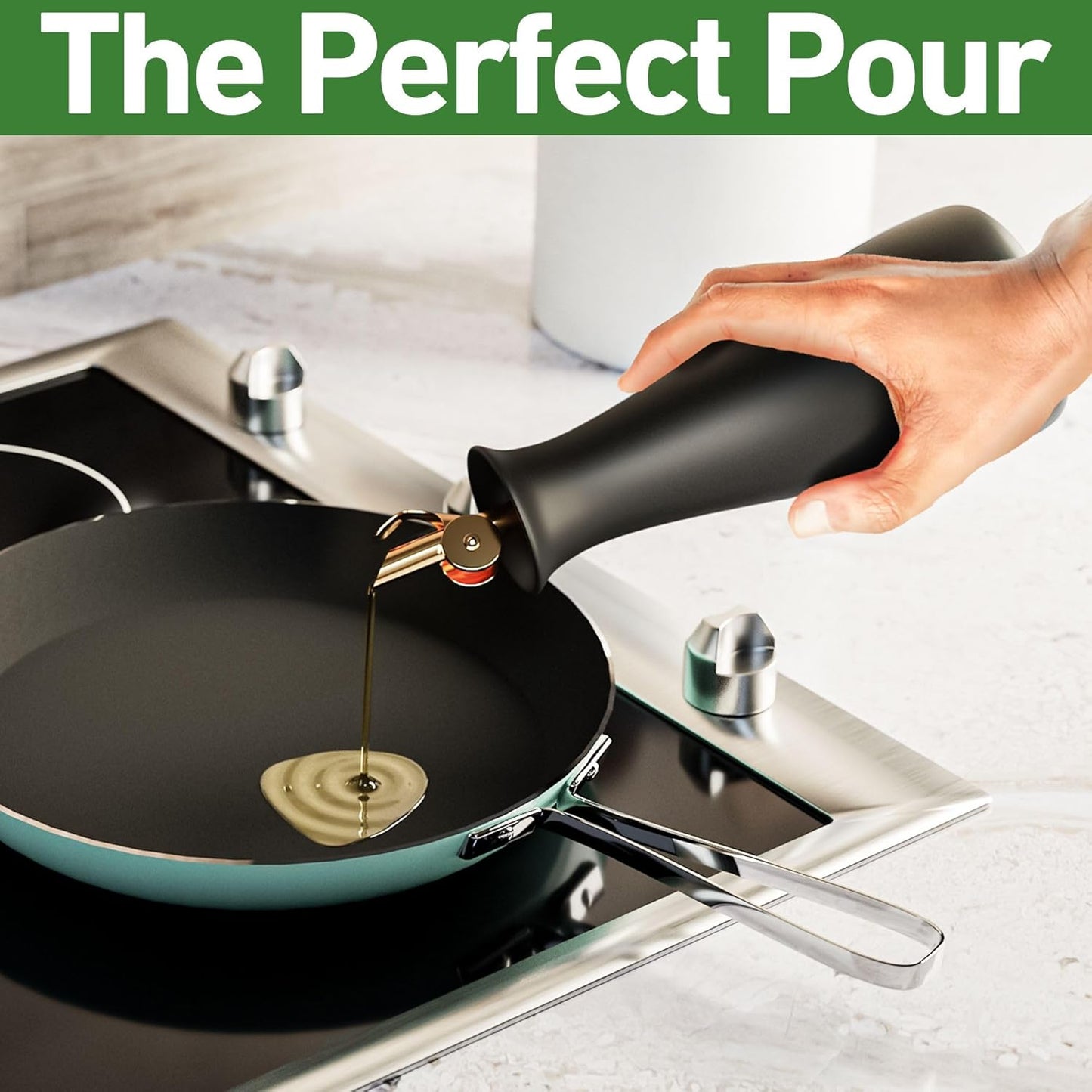 Oil and Vinegar Dispenser Set with Self-Closing Stainless Steel Spouts - 530 ML Capacity Matte Ceramic Leak Proof EVOO & Vinegar Dispensing Bottle Set of 2 - Olive Oil and Vinegar Dispenser Bottle Set