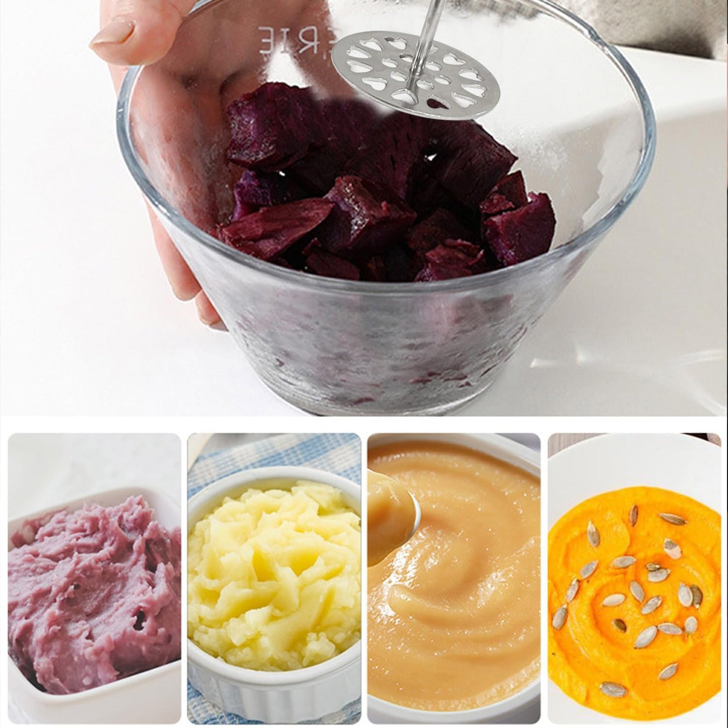 Potato Masher, Stainless Steel Potato Masher,Large Heavy Duty Metal Mashing Utensil,Integrated Kitchen Tool,2 Pieces,5.5 Inch