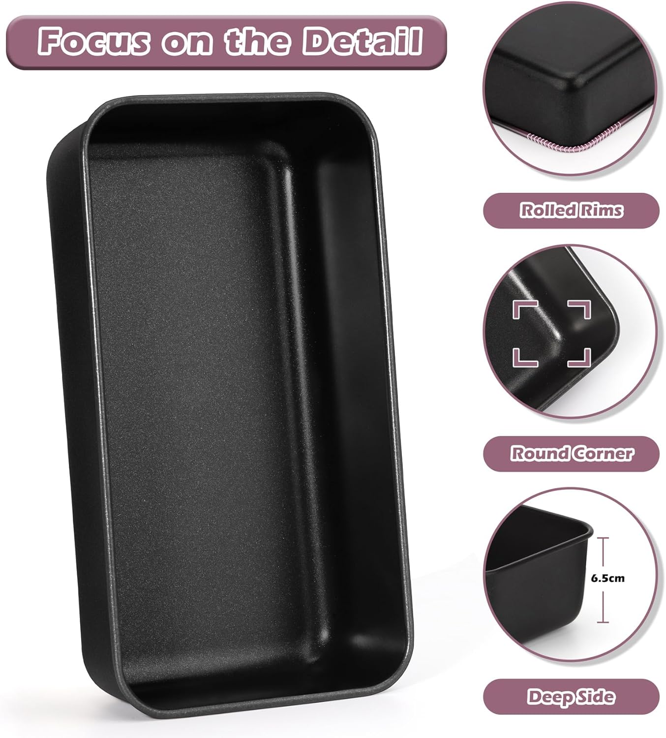 P&P CHEF Loaf Pan Set, 9 x 5 Inch Bread Pans, Stainless Steel Loaf Toast Baking Pans For Bread Meatloaf Lasagna Cake, Healthy & Non Toxic, Oven & Dishwasher Safe,(Black, 2Pcs)