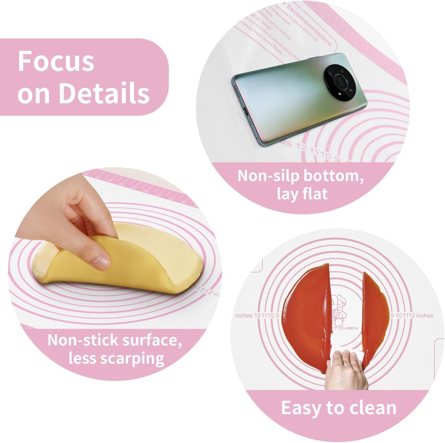Non-stick Pastry Mat Extra Large with Measurements, Silicone Baking Mat, Kitchen Counter Mat, Dough Rolling Mat, Oven Liner, Fondant Mat, Pie Crust Mat Silicone Bread Mat