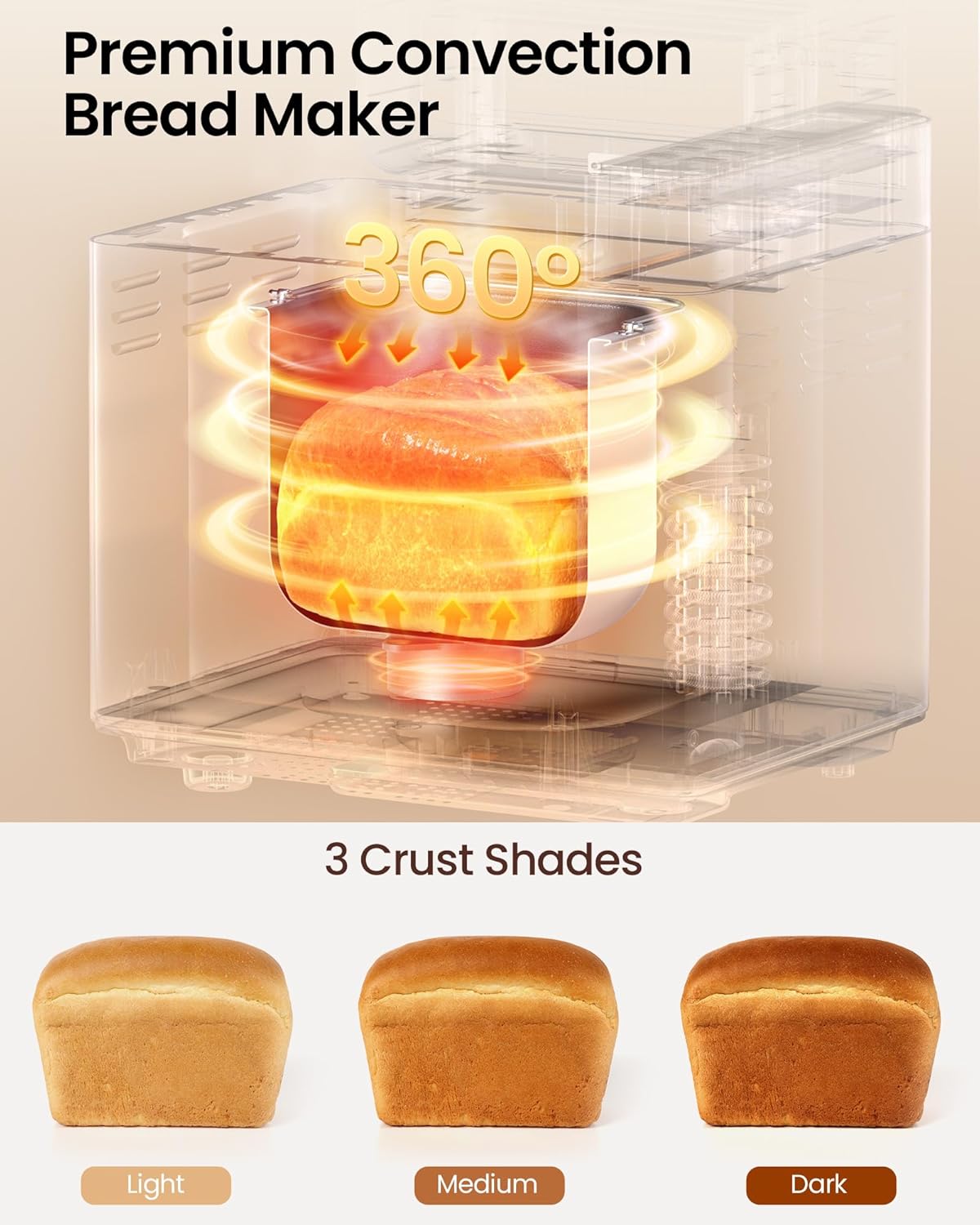 25-in-1 Bread Maker Machine with Automatic Dual Dispenser, 2LB Stainless Steel Breadmaker with Gluten-Free, Dough, Jam, Yogurt etc Settings, Beige