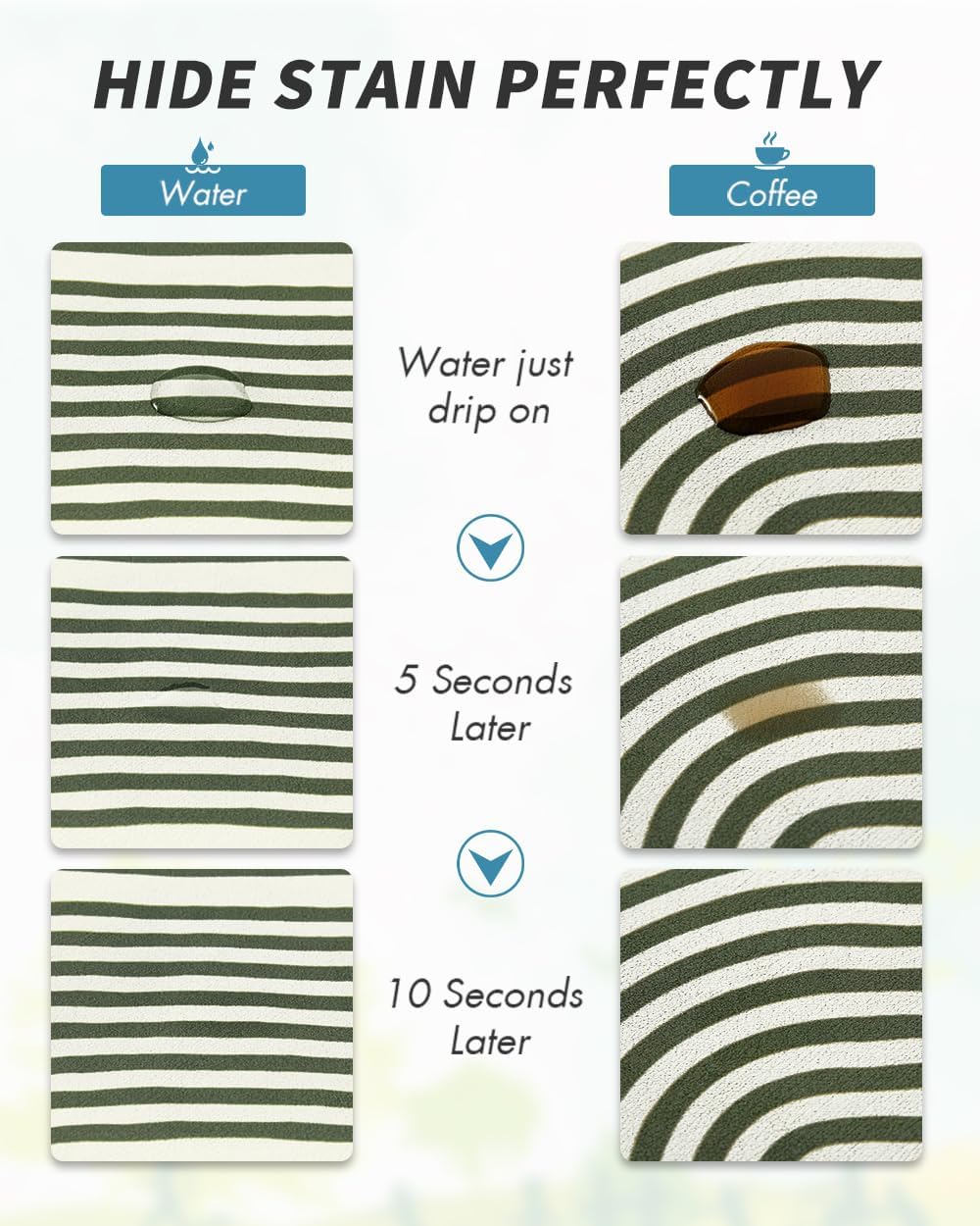 AMOAMI Coffee Mat Hide Stain Rubber Backed Absorbent Dish Drying Mat for Kitchen Counter - Fits Under Coffee Maker or Machine - Green Line 16x24