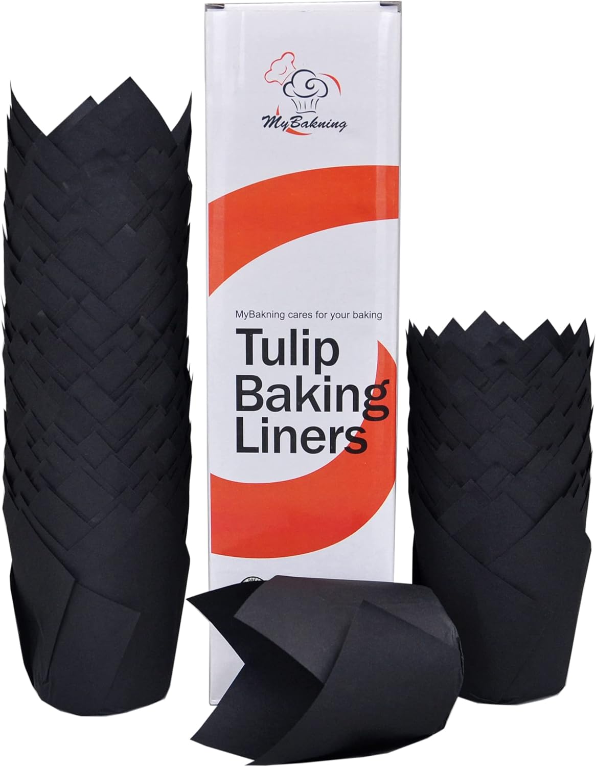 Black color Large size Tulip Baking Cups 2-1/4"(Base diameter) x 4"(Wall height) Parchment paper baking cupcake Muffin liners, Case of 130 pcs