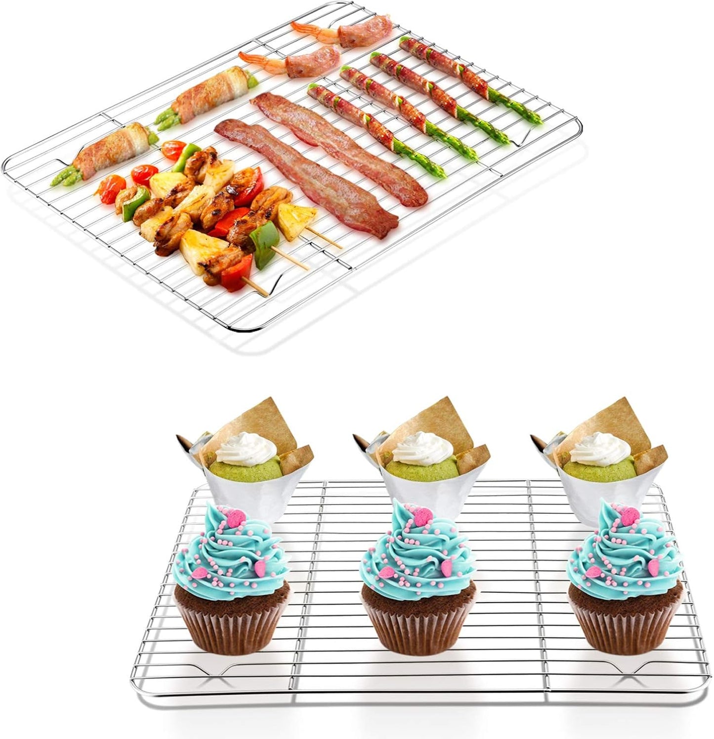 P&P CHEF Baking Cooling Rack Set for Cooking Roasting, 4-Piece Stainless Steel Wire Racks for Oven Use, Healthy & Dishwasher Safe, Rectangle, 11.6 Inch