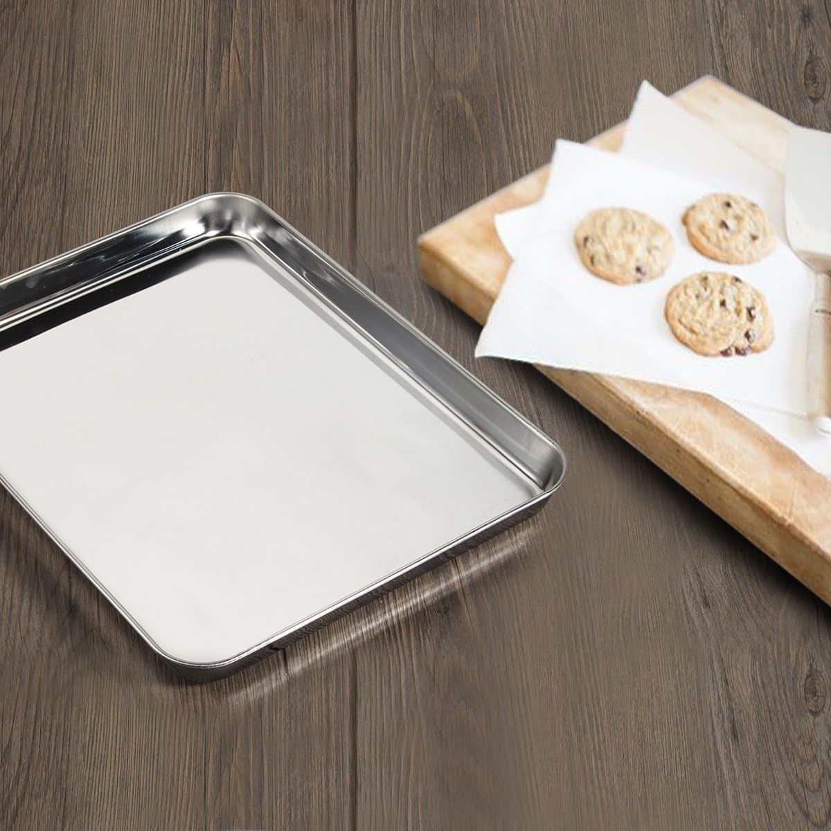 Baking Sheets Set of 4, Stainless Steel Cookie Pan Tray For Oven, Size 12.25 x 9.65 x 1 inch, Heavy Duty, Deep Edge, Superior Mirror Finish, Dishwasher Safe