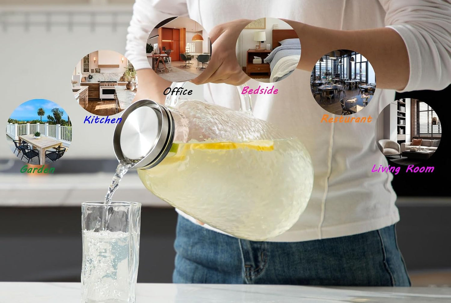 Purefold Glass Pitcher, 110 oz Water Large Pitcher with Lid, Heat Resistant Borosilicate Jug for Iced Tea, Juice, Milk, Cold or Hot Beveragesr Easy Clean