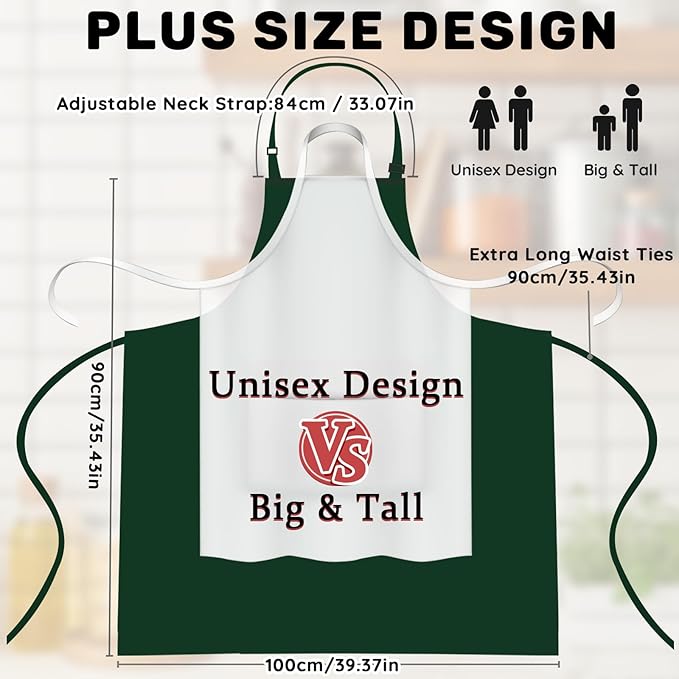 2 Pcs Plus Size Chef Apron, Unisex Professional Apron with 2 Pockets for Cooking, Work, Baking (Larger Size)