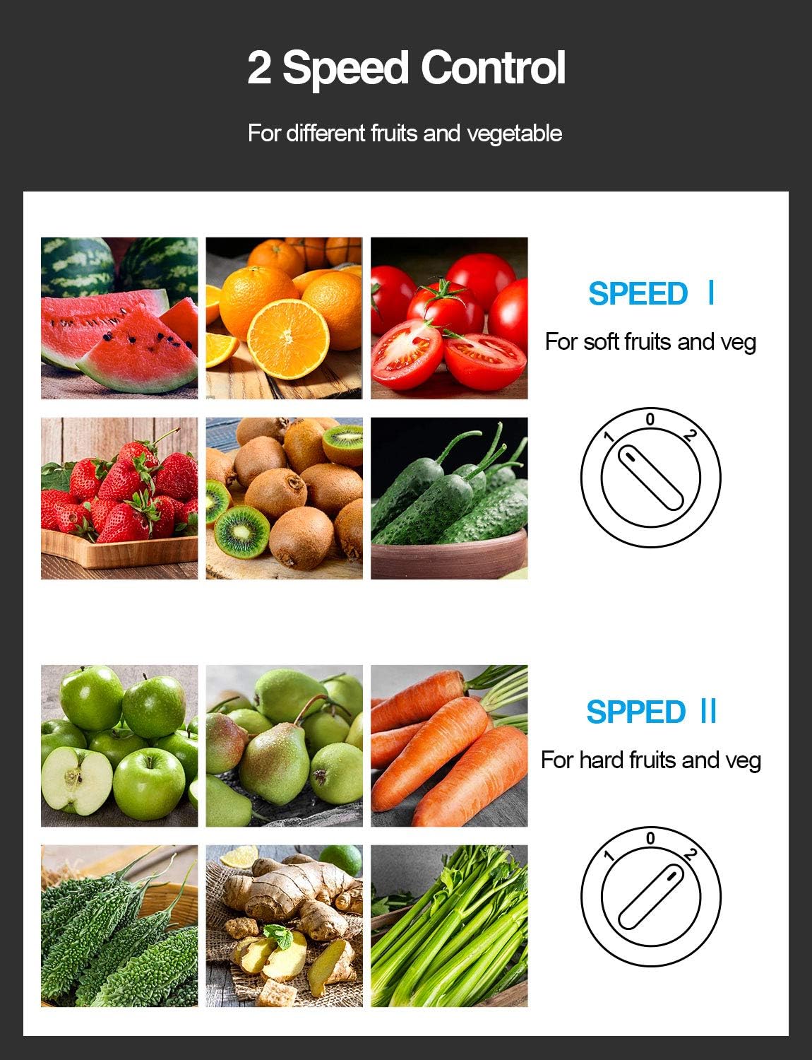 QCen Juicer Machine, 500W Centrifugal Juicer Extractor with Wide Mouth 3” Feed Chute for Fruit Vegetable, Easy to Clean, Stainless Steel, BPA-free (Black)