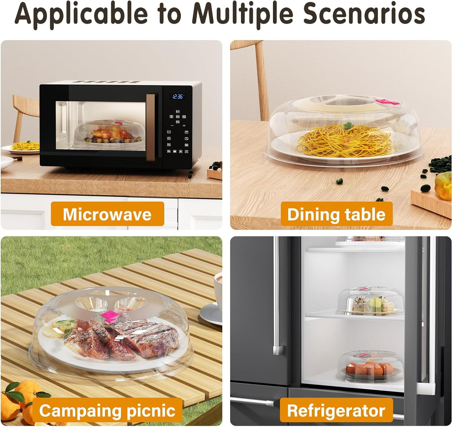 Microwave Splatter Cover 12 Inch Large Plate Cover for Microwave Oven 2 in 1 Food Grade Plastic with Silicone Air Vent Tall Lid BPA Free 2 Pack Clear