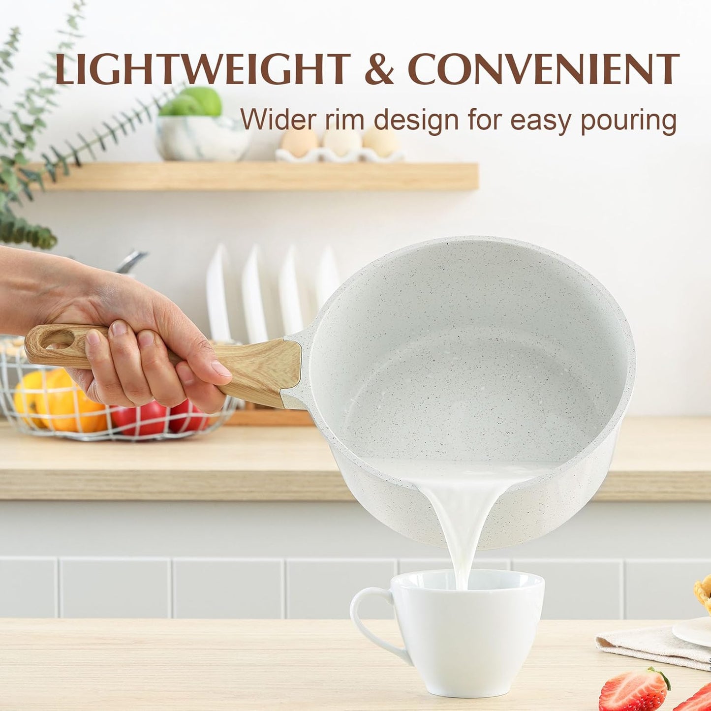 SENSARTE White Ceramic Nonstick Saucepan with Lid Set, Small Cooking Pot with Stay Cool Handle, Induction Compatible Saucepot, White Granite Coating, PFOA/PFAS Free, 1.5 + 2.5QT