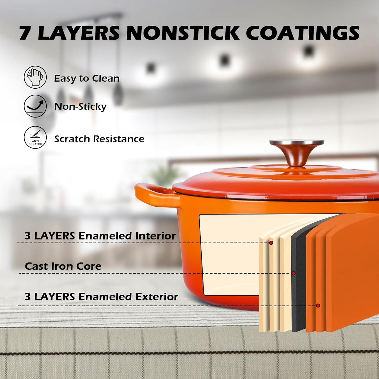 3QT Dutch Oven Pot with Lid, Leonyo 3 Quart Enameled Cast Iron Dutch Oven for Sourdough Bread Baking, Heavy Duty Cookware for Braising, Stews, Roasting, Orange