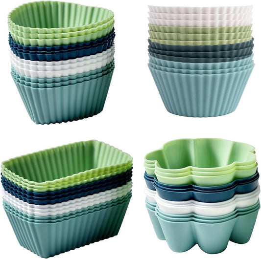 48 Pack Reusable Silicone Muffin Cups, Cupcake Baking Cups Mini Muffin Pan Silicone Cupcake Liners Non-stick Muffin Liners for Party (48, 4 Styles)