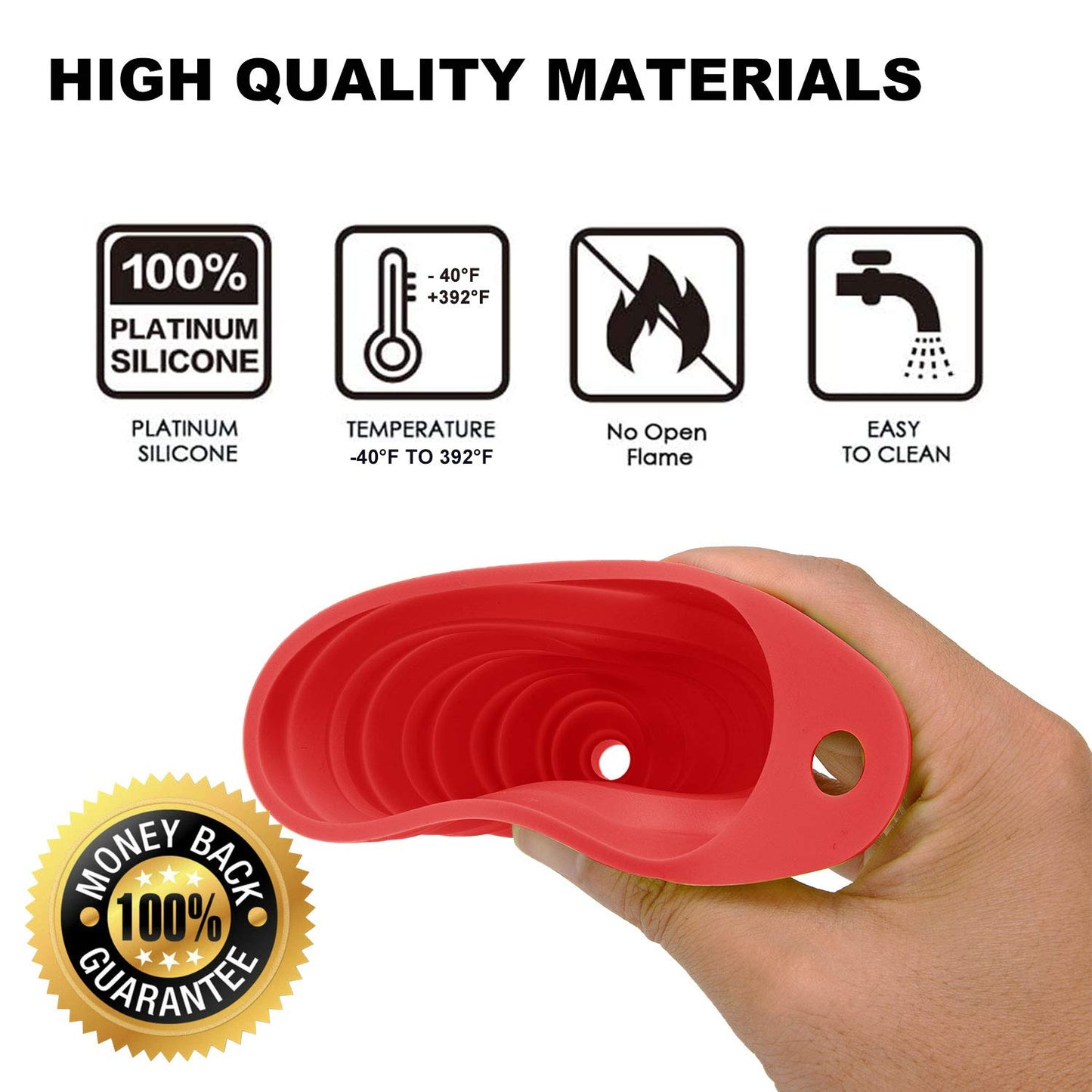 Funnels for Kitchen Use, Food Grade Silicone Collapsible Kitchen Funnel (Red)