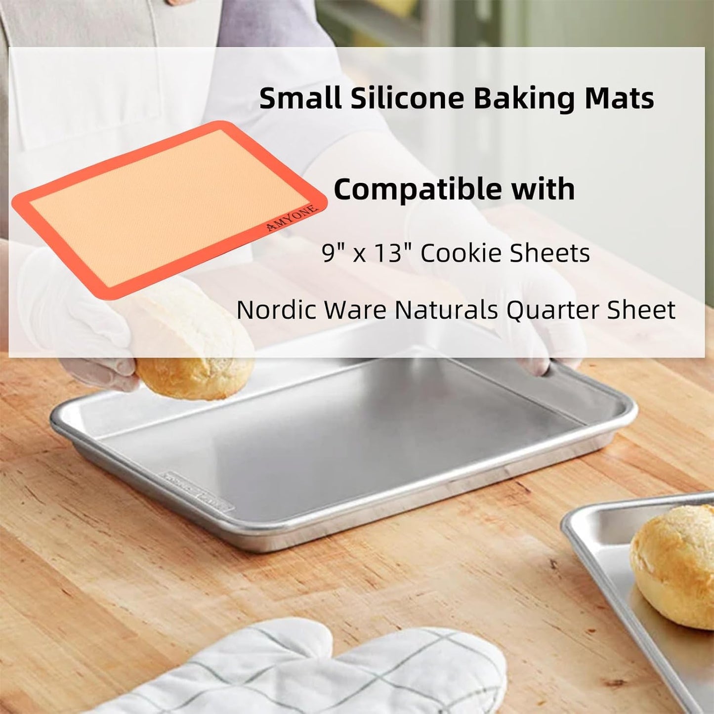 AMYONE Quarter Sheet Silicone Baking Mat, 2 Pcs Non-Stick Silicone Baking Mats Cookie Sheet for 9x13 Baking Pan, Reusable Baking Sheet Liners Compatible with Nordic Ware Naturals Quarter Sheet