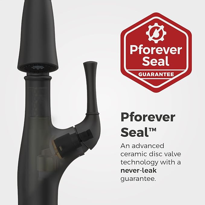 Pfister Alderwood Kitchen Faucet with Pull Down Sprayer and Soap Dispenser, Single Handle, NSF Certified, Matte Black Finish, F5297AWB