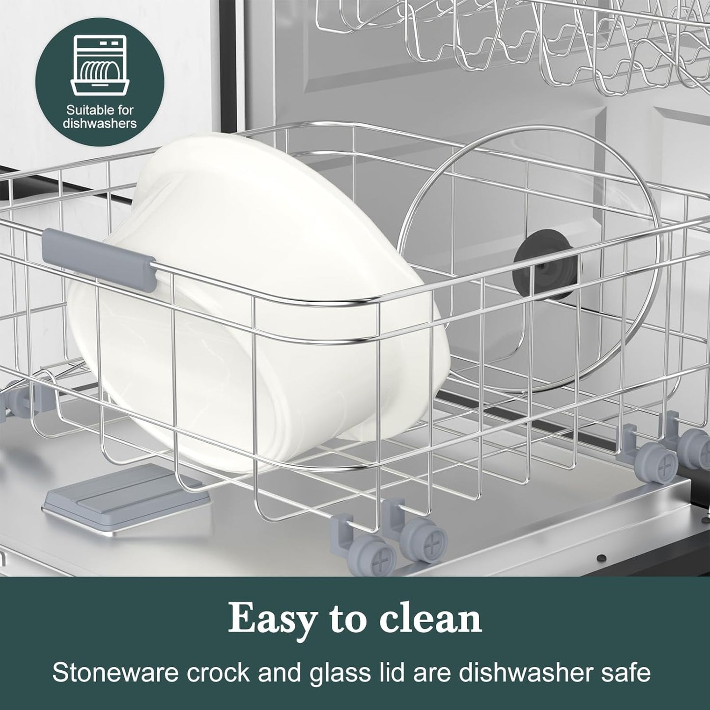 HOMECOOKIN 6-Quart Programmable Slow Cooker with Timer - Small Kitchen Appliance for Family Dinners - Serves 6+ People - Heat Settings: Keep Warm(White)