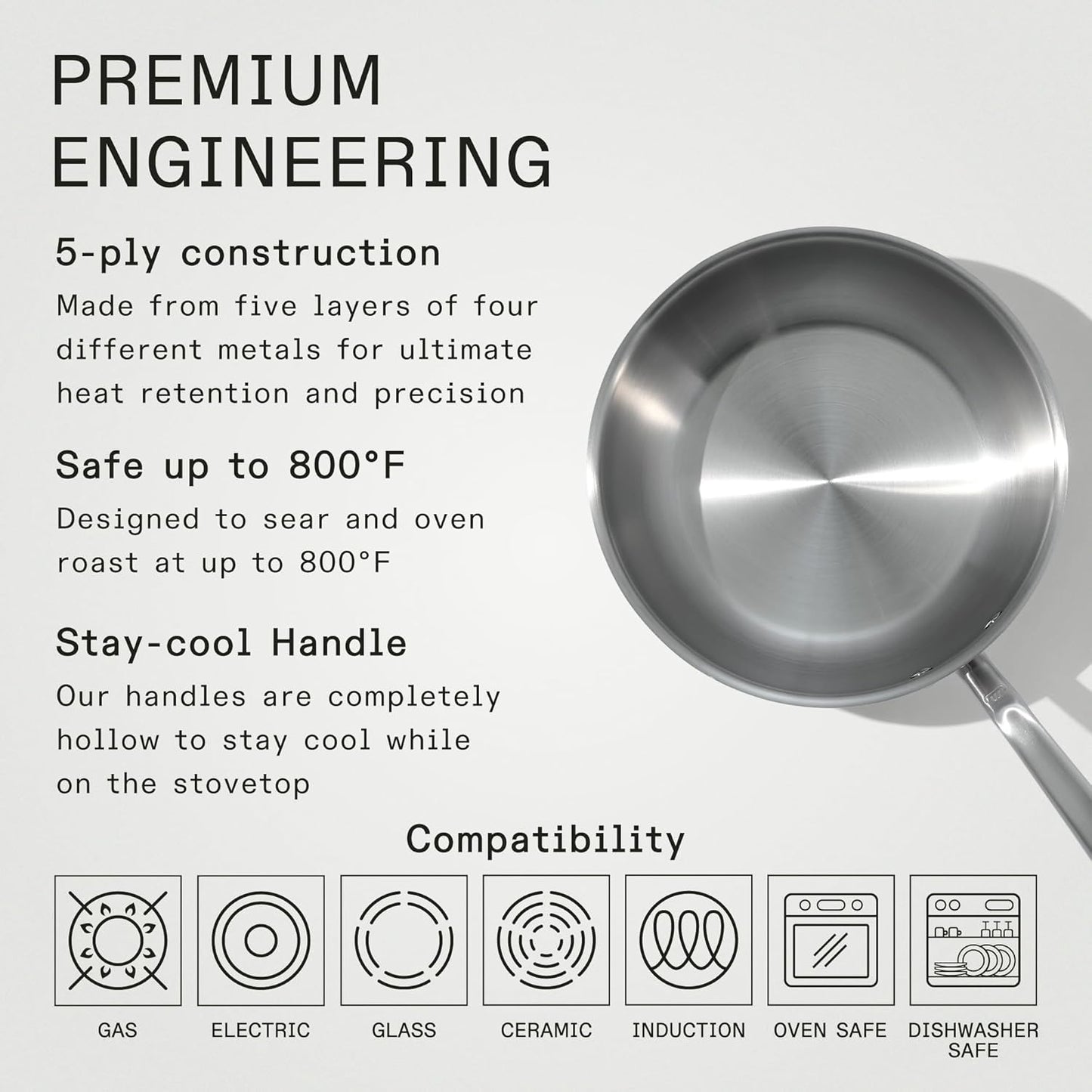 Made In Cookware - 3 Quart Stainless Steel Saucier Pan - 5 Ply Stainless Clad - Professional Cookware - Crafted in Italy - Induction Compatible