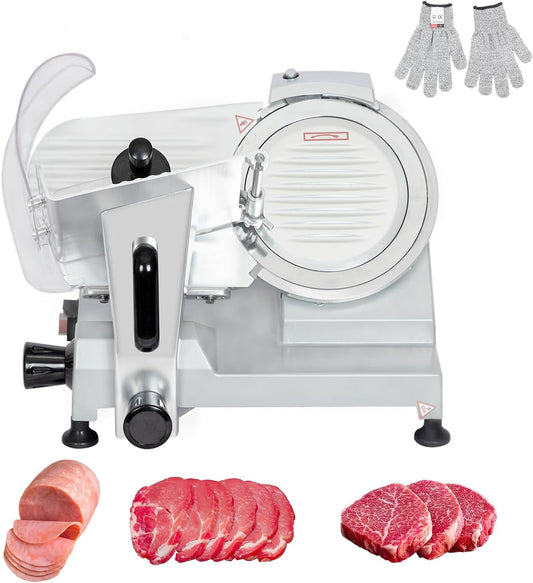 CTJ Commercial Meat Slicer 12" Electric Deli Slicers 250W Meat Cutter Machine (0-0.62") Adjustable Thickness Food Slicer with Cut-Resistant Gloves for Vegetables, Hard Bread, Cheese, Ham