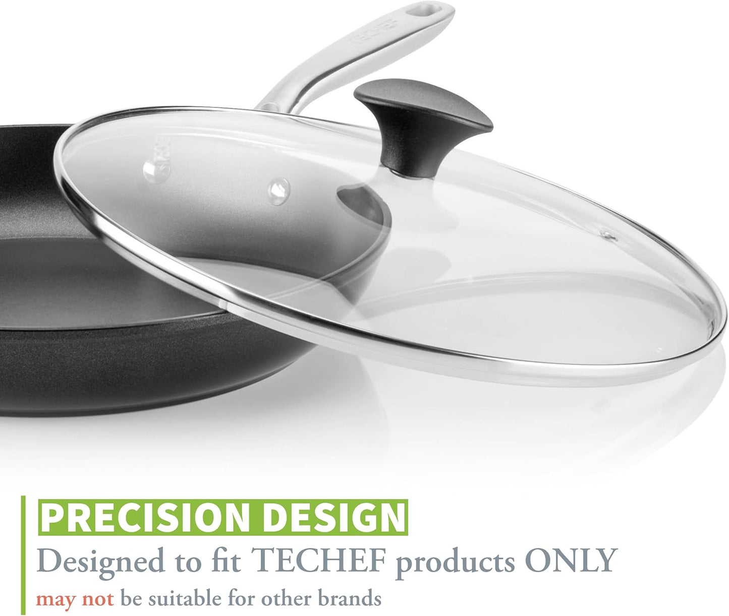 TECHEF 10.2 Inch Tempered Glass Lid – Fits 10” (26 cm) TECHEF Pots, Pans & Skillets – Steam Vent, Stainless Steel Rim – Oven Safe to 400°F – Made in Korea