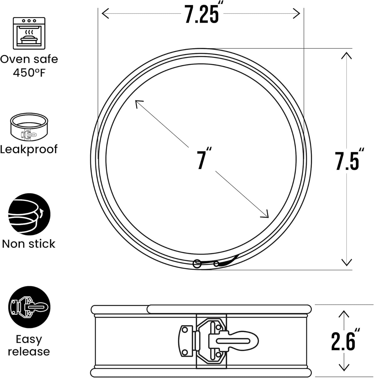 Zulay Kitchen 7-Inch Non-stick Cheesecake Pan -Leakproof Springform Pan with Removable Bottom and Easy Release - Round Cake Pan for Baking Cheesecake, Deep Dish Pizza (Black)
