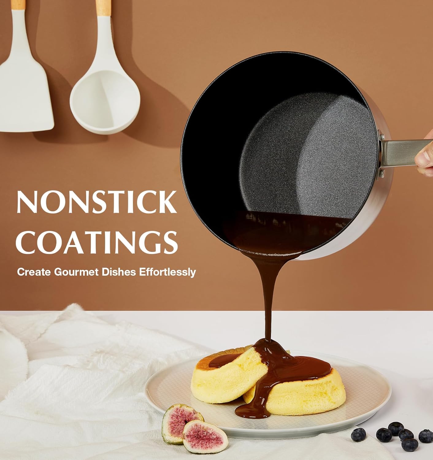 KOCH SYSTEME CS Stainless Steel Saucepan Set, 1QT & 2QT & 3QT Stainless Steel Sauce Pan with Nonstick Coating, Induticon Sauce Pan Sets with Lids, Easy to Clean, Oven Safe