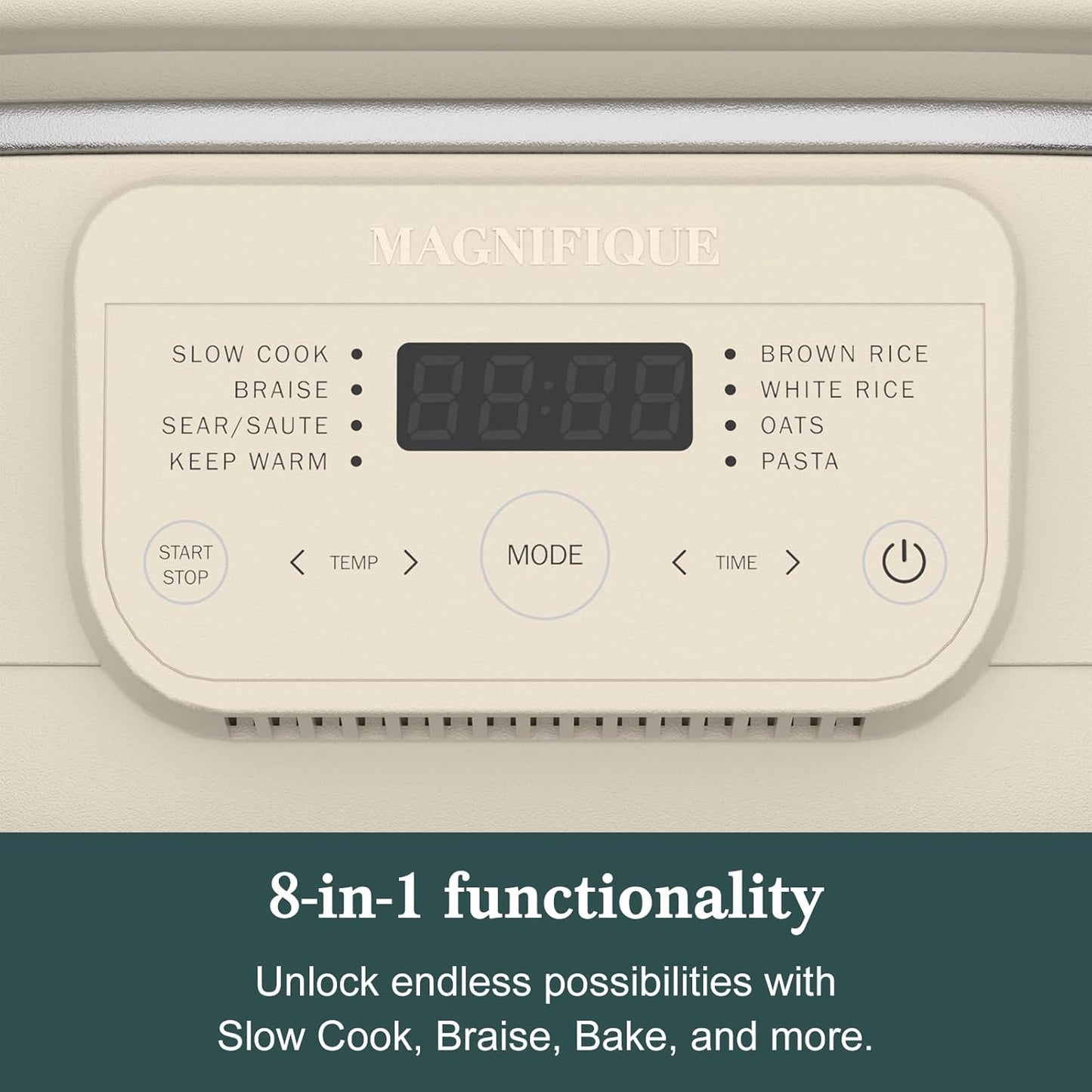 MAGNIFIQUE 4 Quart Claypot Multi-Cooker, with 8-in-1 Casserole Programmable Slow Cooker, Dutch Oven, Pasta, Nonstick Oven Safe Pot to 450°F, Oatmeal