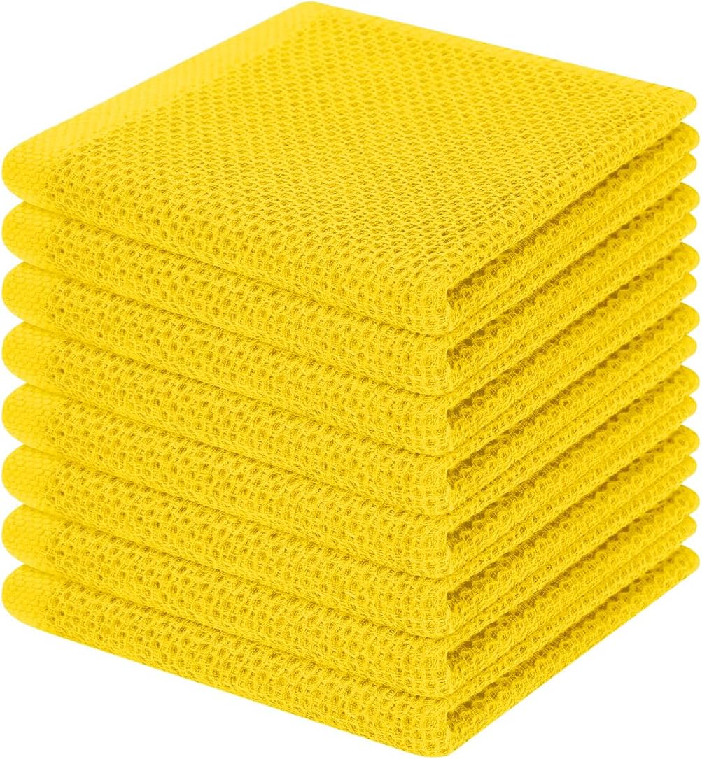 Homaxy 100% Cotton Waffle Weave Kitchen Dish Cloths, Ultra Soft Absorbent Quick Drying Dish Towels, 12 x 12 Inches, 8-Pack, Yellow