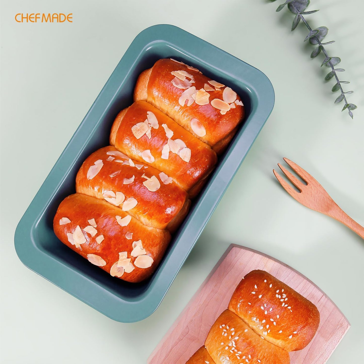CHEFMADE Mini Bread Loaf Pan, 4.7" x 3" Nonstick Meatloaf Pan, Bakeware for Oven Baking，Homemade Bread （Green）