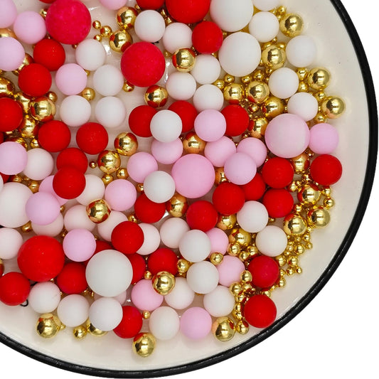 Mixed Edible Pearl Sugar Sprinkles, 4.6 oz Candy Pearls Ideal for Baking, Cake and Cupcake Toppers, Cookie Decoration, Ice Cream Topping (Red&Pink&White&Gold)