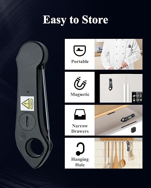 Wisebee 2-in-1 Meat Thermometer, Digital Instant Read Food Kitchen Thermometer with Dual Probes | Waterproof | Alarm Set | Calibration | Backlit | Hold Function for Cooking (Black)