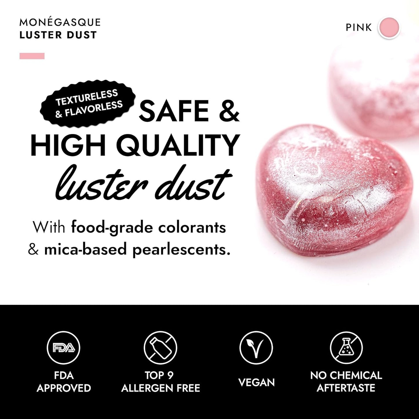 MONÉGASQUE Pink Edible Glitter for Drinks 15g – Pink Edible Glitter for Cakes – Luster Dust for Drinks, Food, & Cake Decorating – Halloween Cocktail Drink Shimmer – Cocktails & Cake Decorations Spray