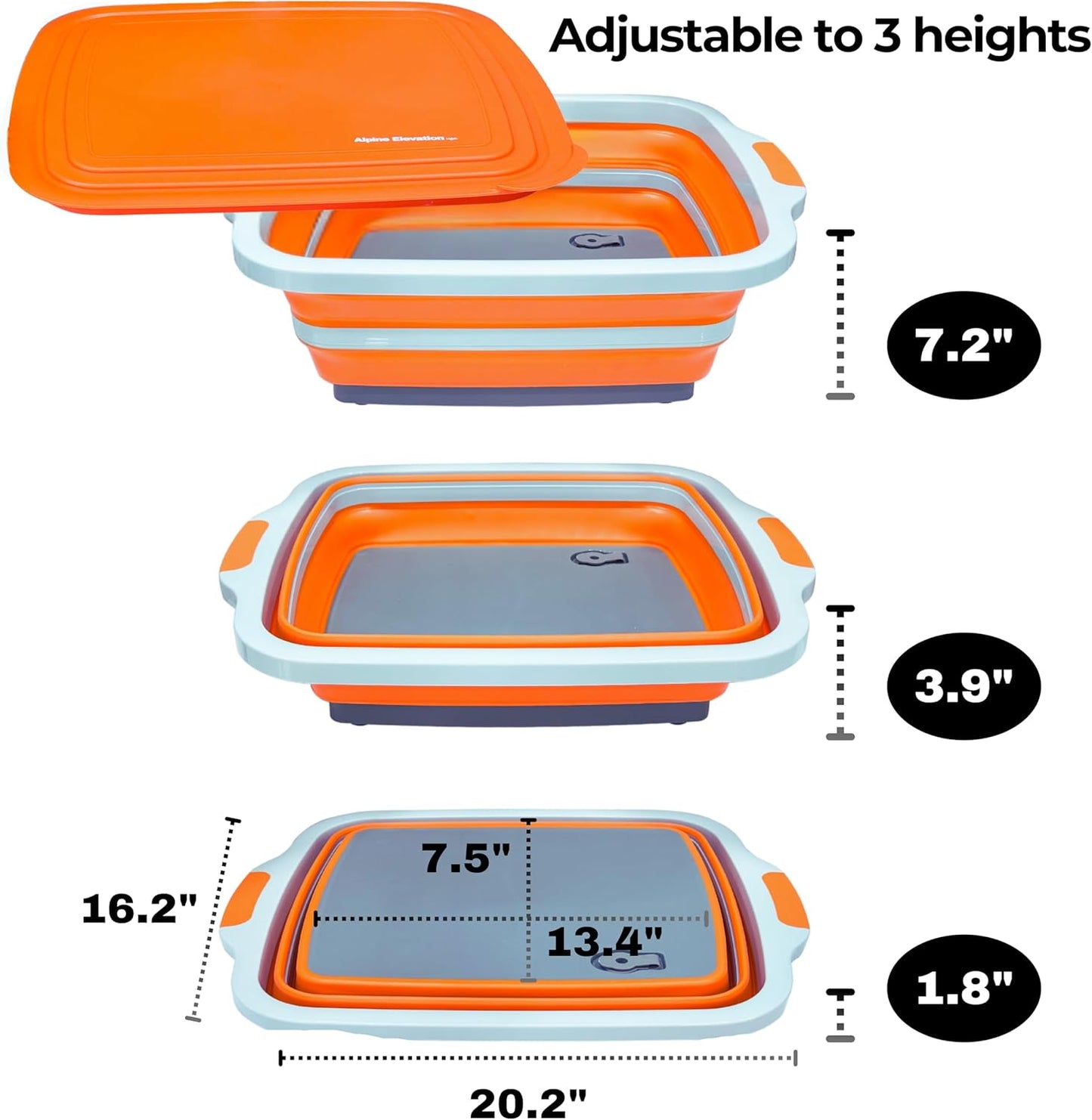 Collapsible X-Large (16L) BBQ Marinating Tub w/Cutting Board | Multipurpose Food-Grade TPE Prep Tub w/Lid | Built-In Colander & Drain Plug - For Camping | Tailgate | Picnic - Bold Orange