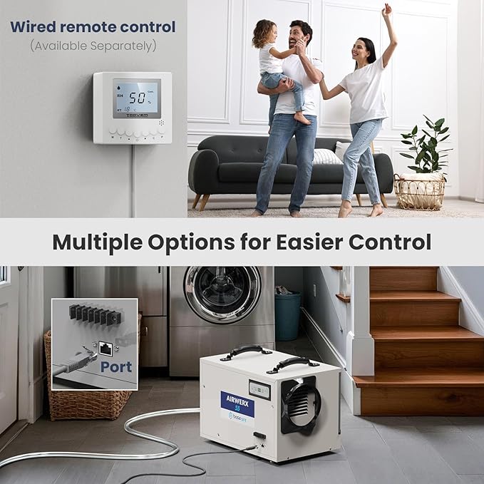 BaseAire Crawlspace Dehumidifier,113 Pints Commercial Dehumidifiers with Drain Hose for Whole House Basement, Industry, Compact, Auto Defrost, Memory Starting, Up to 1200 Sq Ft