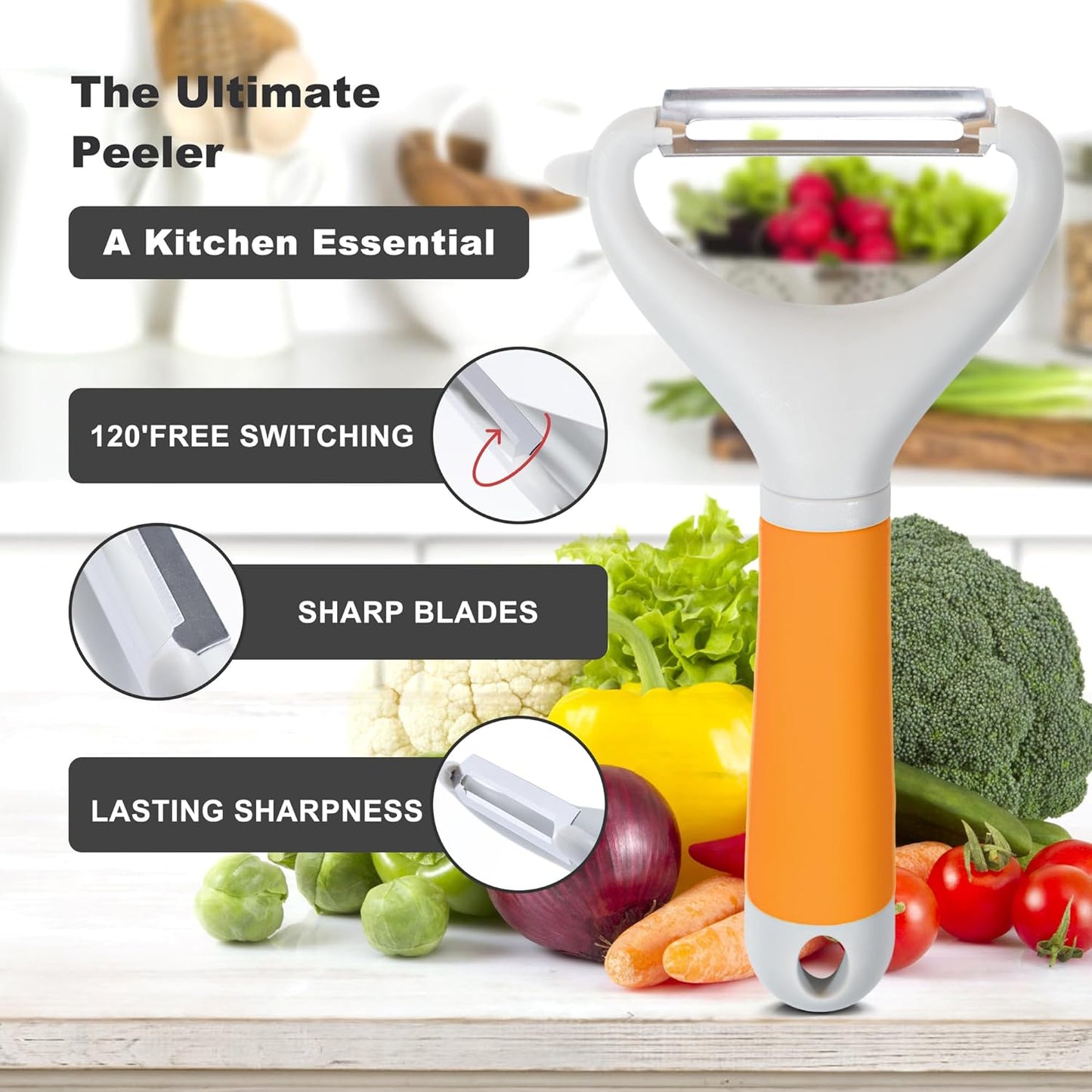 Li&Zhao Vegetable Peelers - Potato Peelers Fruit Peeler Veggie Peeler Carrot Peeler Apple Peeler Garlic Peeler for Kitchen Julienne Peeler, Dishwasher Safe(Orange)