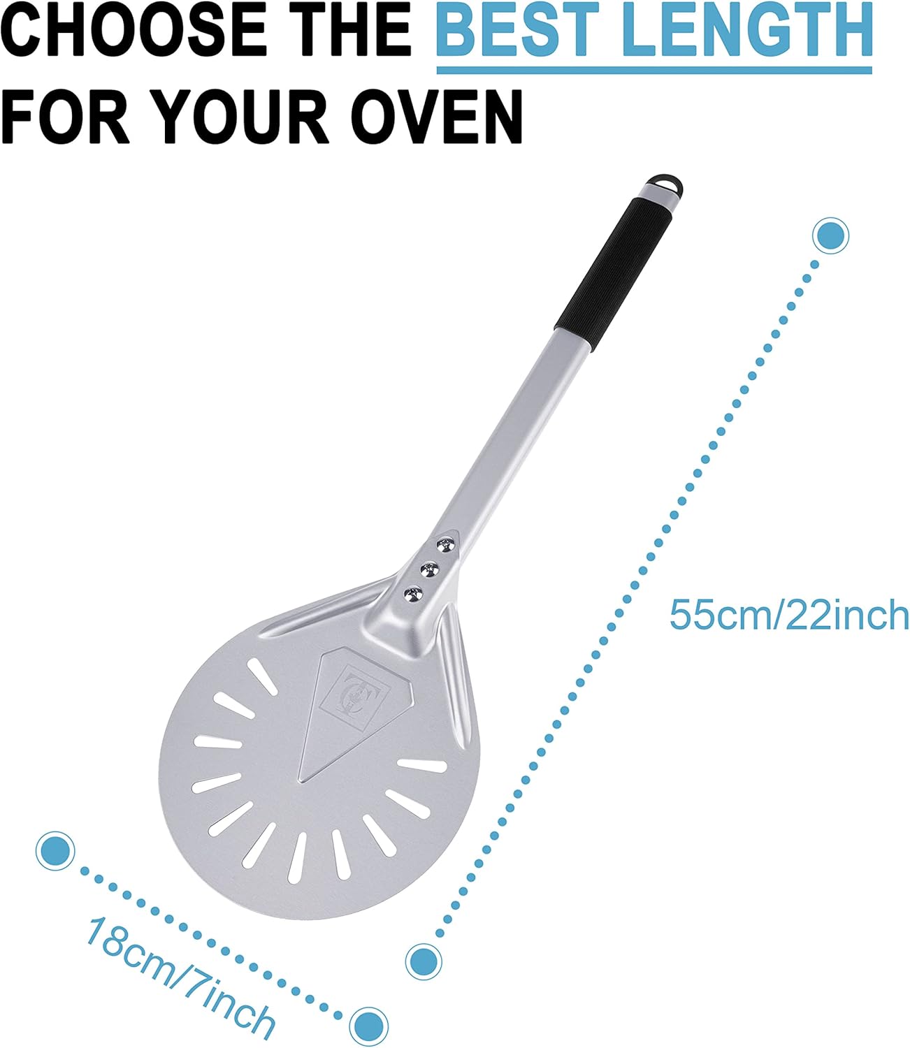 Pizza Turning Peel –7-Inch Lightweight Aluminum Paddle with Rubber-Coated Aluminum Handle, Ergonomic Design, Ideal for Indoor & Outdoor Pizza Ovens