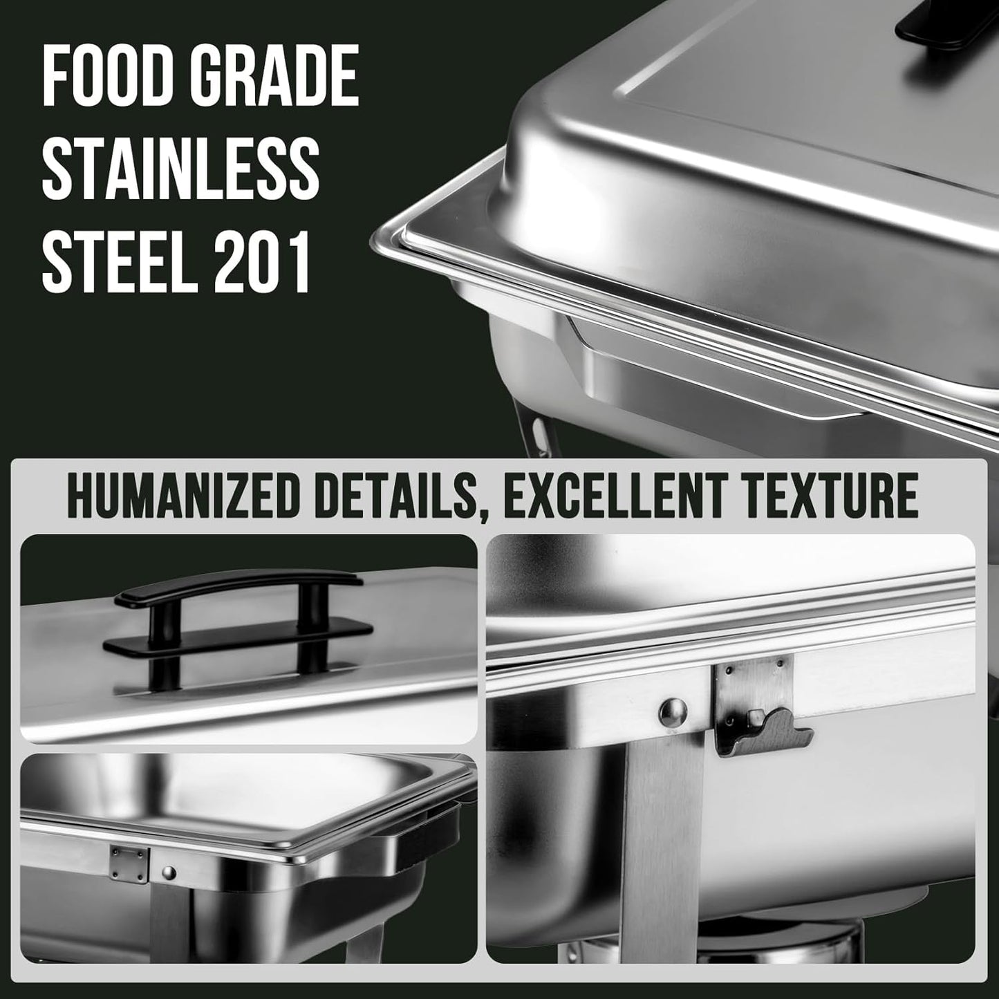 3 Packs Chafing Dish Buffet Set 8QT Stainless Steel with Full Size and 1/2 Size Pans Portable Serve Food Warmer for Catering Parties Wedding Graduation Commercial Events, 5 Pans