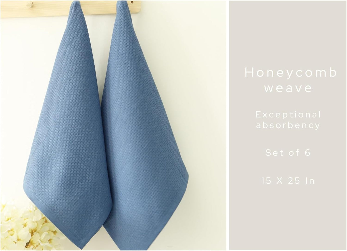 PurpleEssences Waffle Weave Kitchen Towel, 100% Cotton - 15 x 25 Inches, with Hanging Loop Ultra Soft Absorbent Quick Drying Dish Cloth, Tea and Hand Towels, 6 Pack - Spring Summer - Smoky Grey